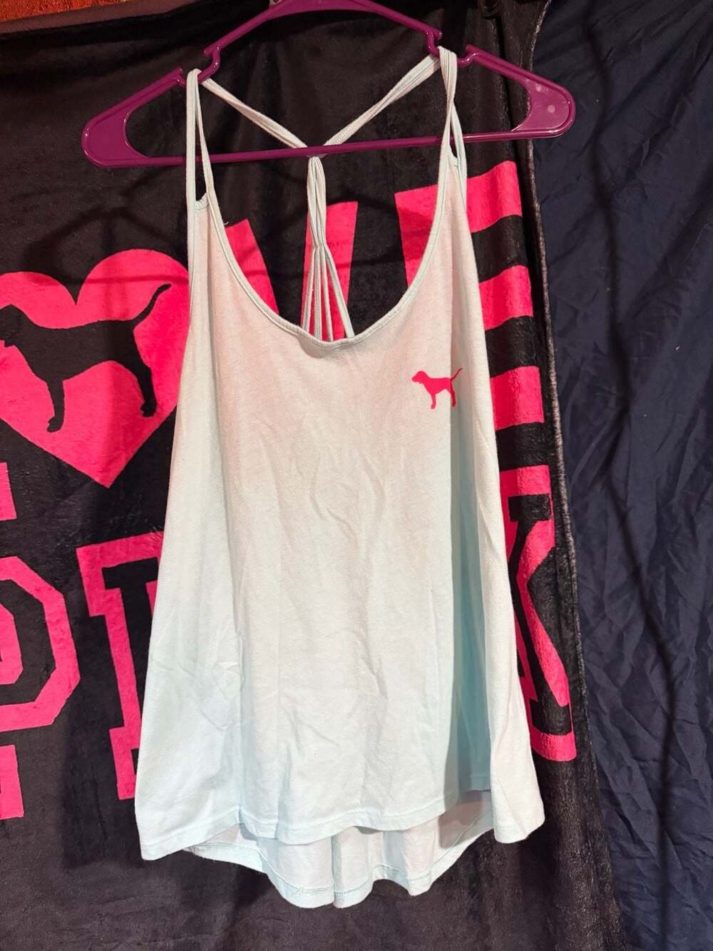 Victoria's Secret PINK Light Blue Racerback Tank Top Size Large
